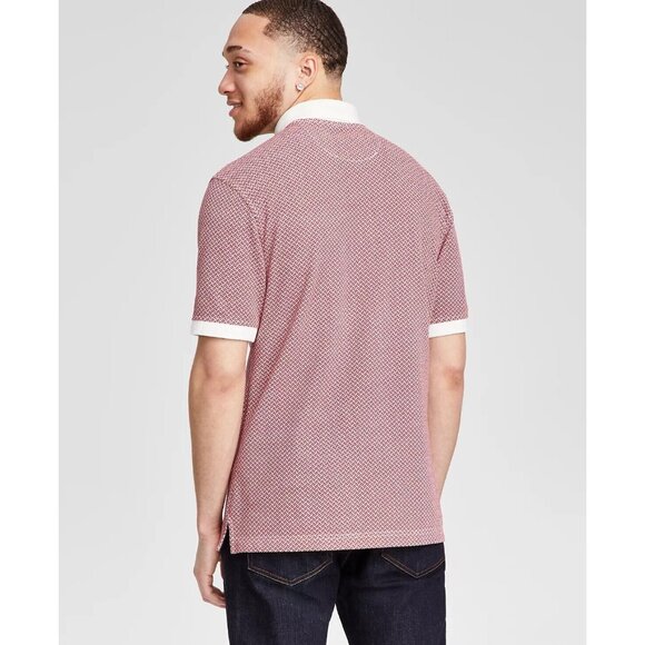 Club Room Top Polo Shirt Frat Geometric Short Sleeve Red Button - Picture 2 of 14